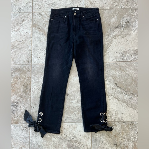 Good American Black Straight Ankle Ribbon Lace Tie Jeans, Size 14/32 - Picture 3 of 9